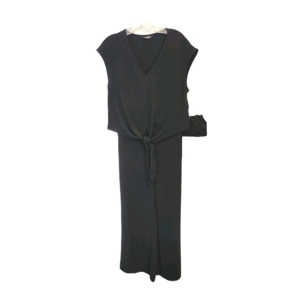 2 Pieces!! Black V-Neck Tie-Front Women's Top With Pants Large
